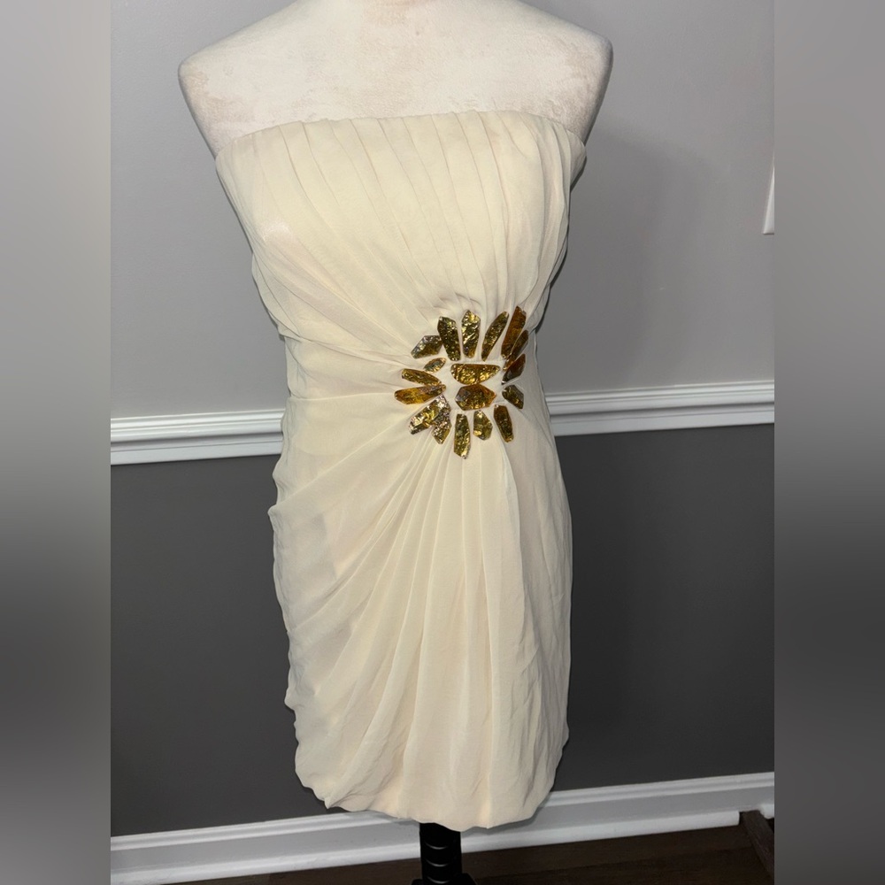 Kudu Elegant Cream Strapless Dress with Gold Accents